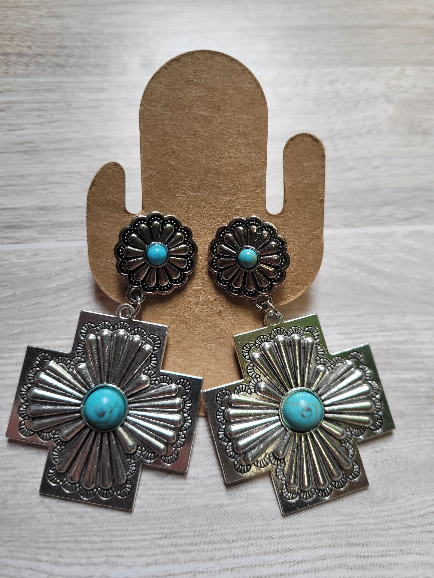 Turquoise Mosaic Floral Cross Earrings