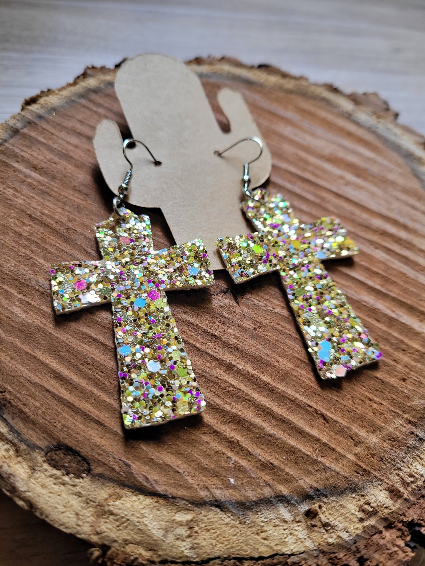 Glitter Cross Leather Earrings