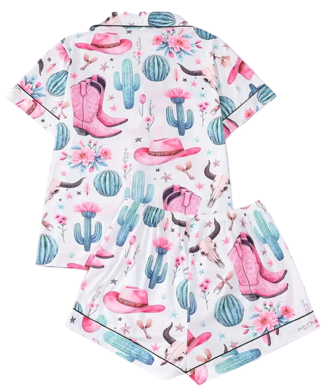 Western Pink Cactus Cowgirl Pajama Set
