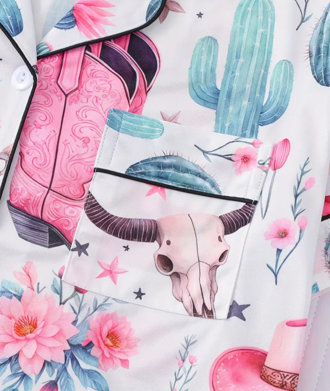 Western Pink Cactus Cowgirl Pajama Set