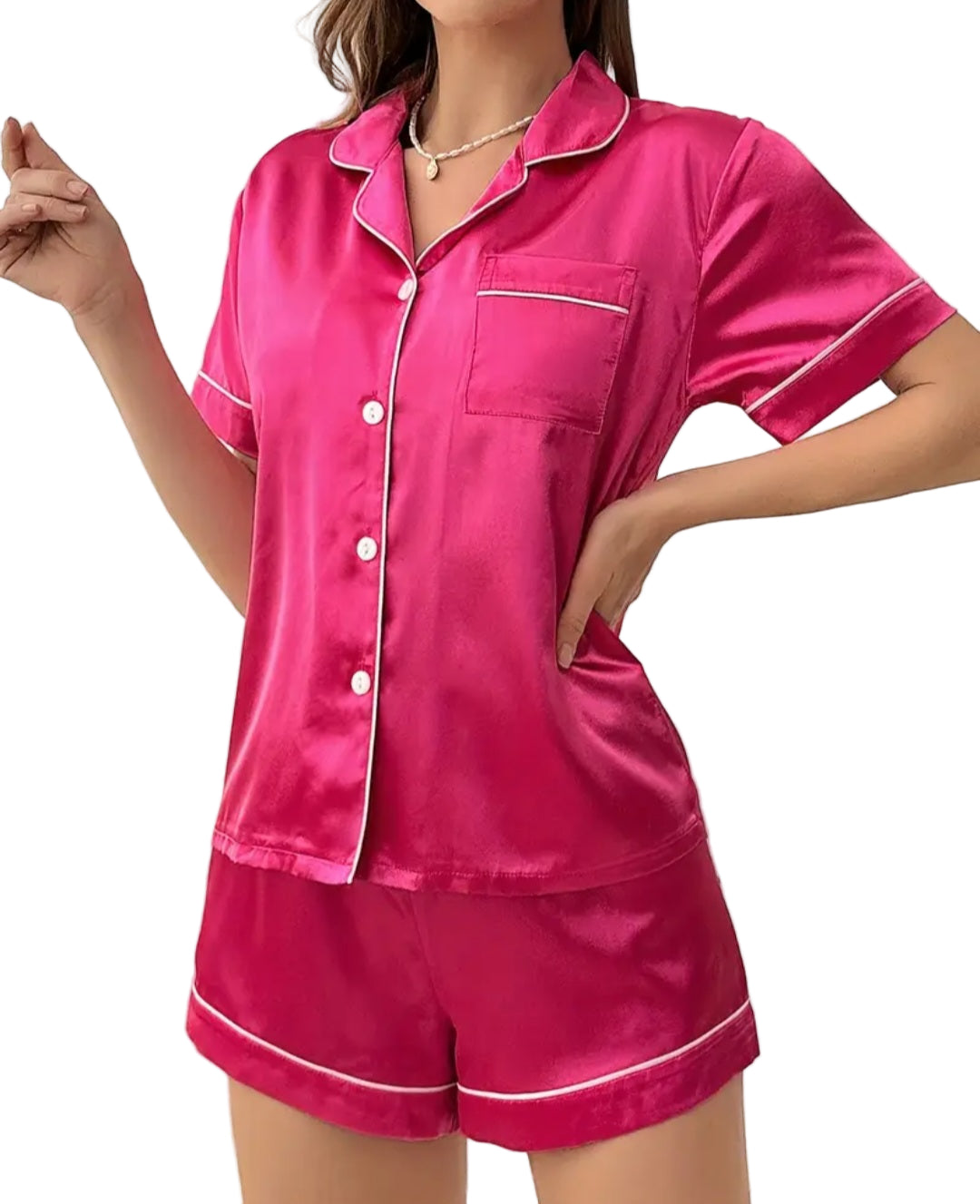 Hot Pink Satin Pajama Set