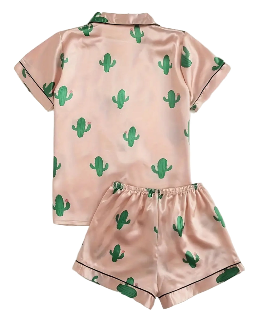 Western light pink Catus Satin Pajamas set