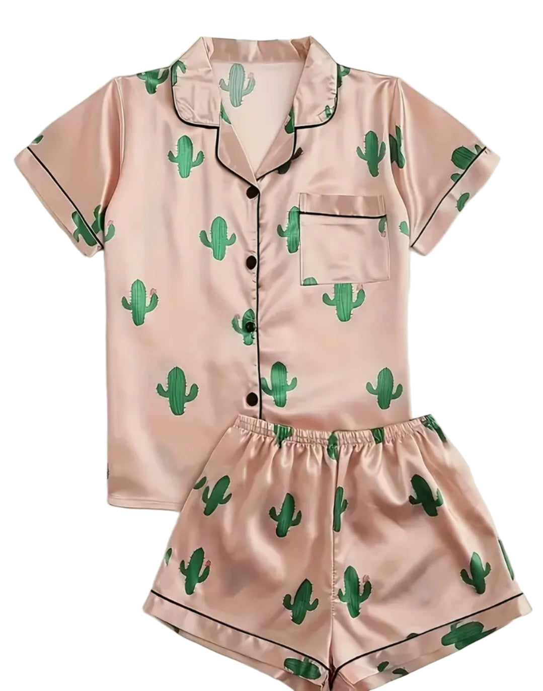 Western light pink Catus Satin Pajamas set
