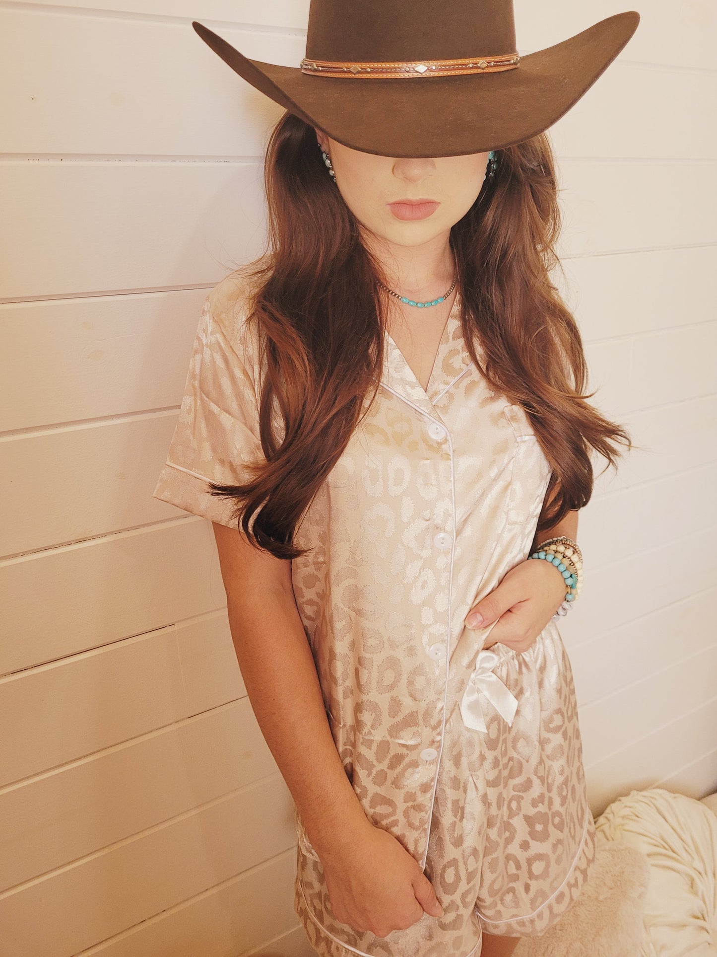 Chic Leopard Satin Cream Pajama Collection