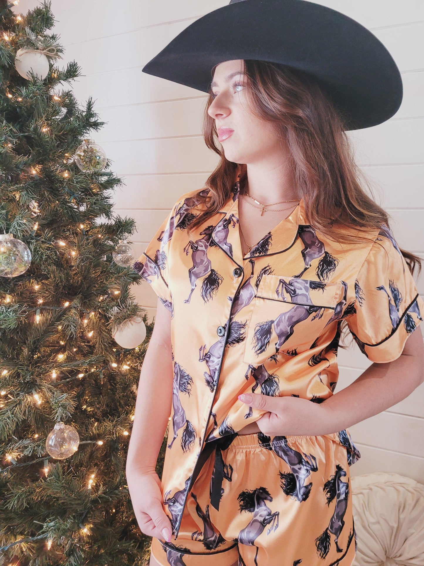 Western Satin Horse Print Pajama Set