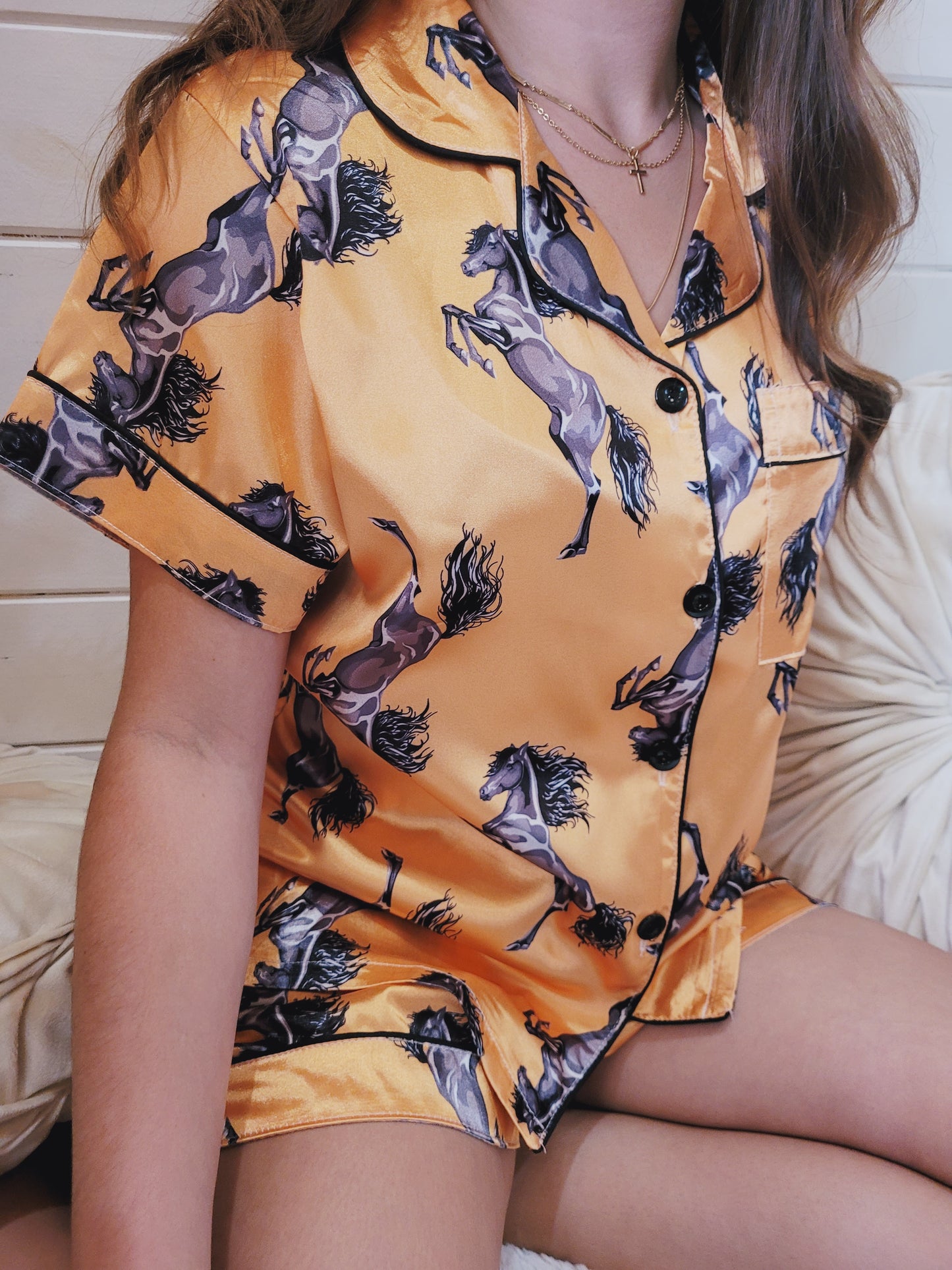 Western Satin Horse Print Pajama Set