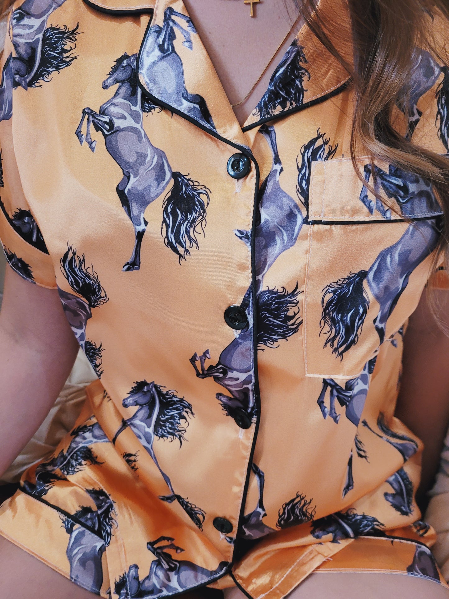 Western Satin Horse Print Pajama Set