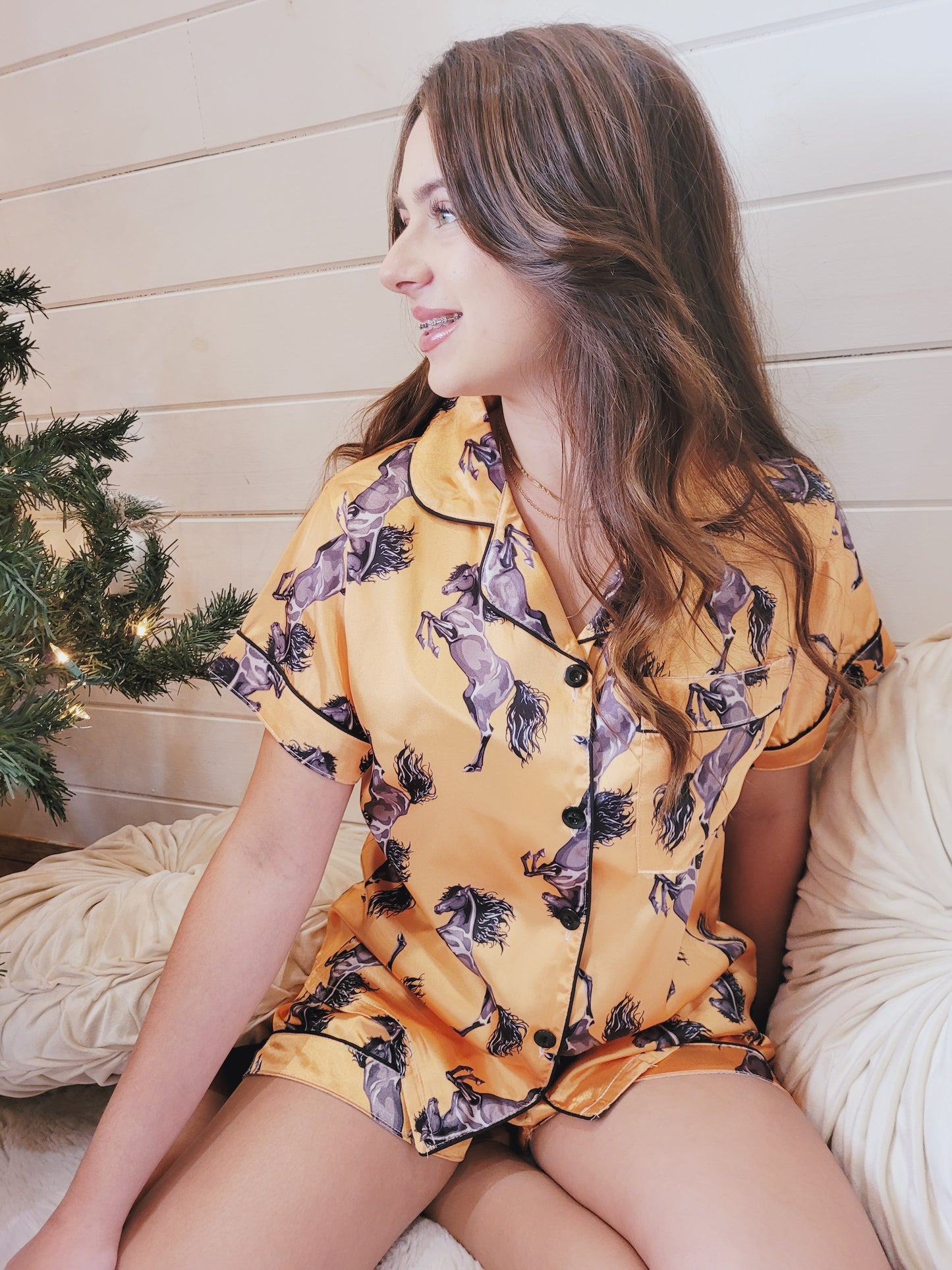 Western Satin Horse Print Pajama Set