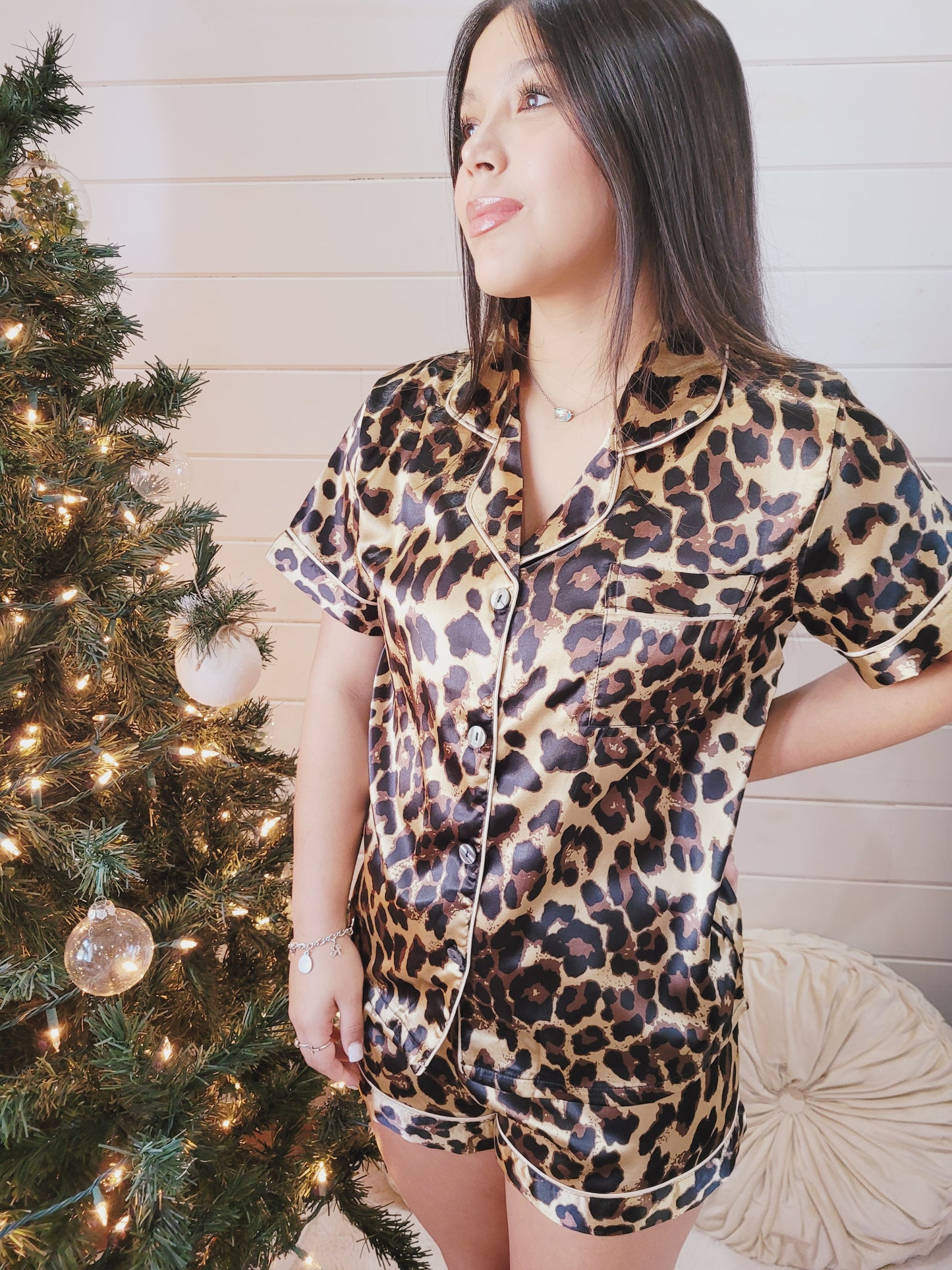Leopard Print Satin Pajama Set Collection