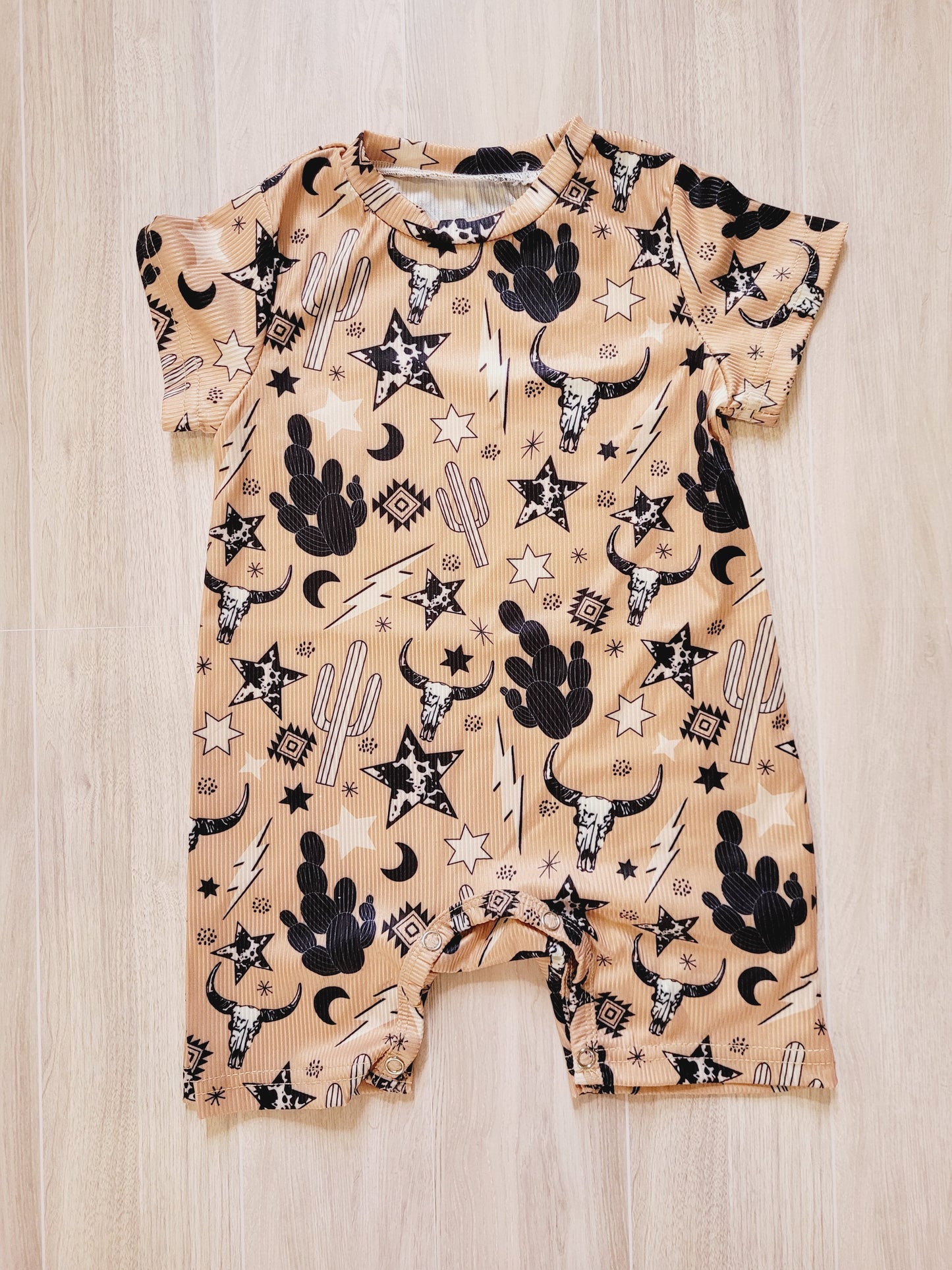 Western printed Light Brown Romper