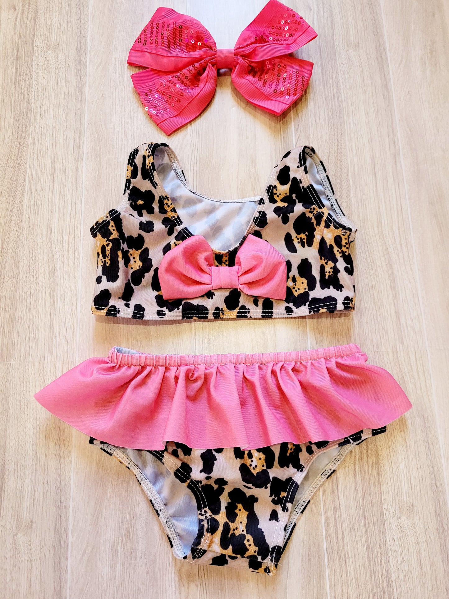 Leopard Frilly Pink swimsuit 2 piece