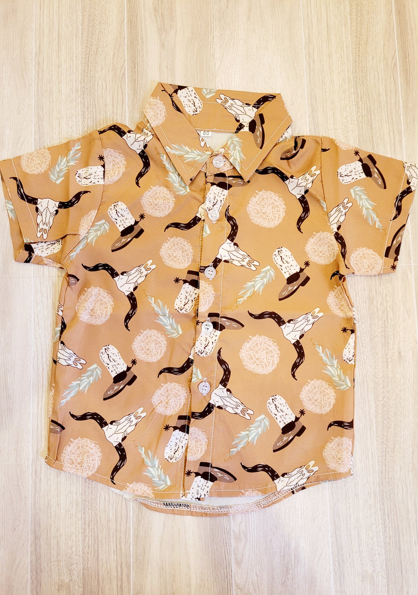 Western little cowboy printed button up shirt