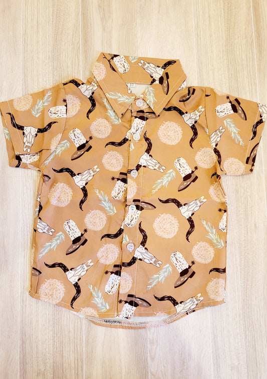 Western little cowboy printed button up shirt