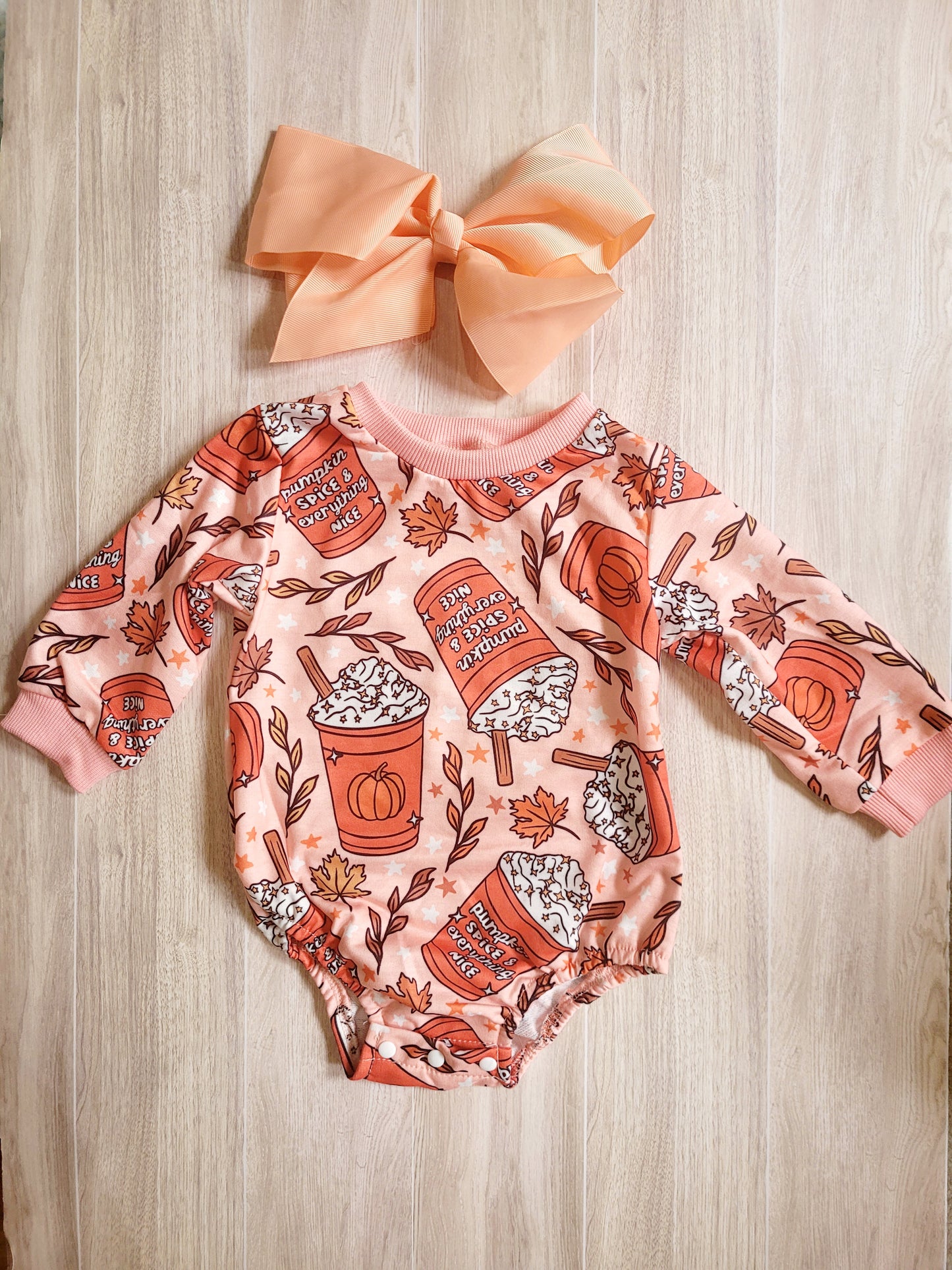 Pink Pumpkin Spice Fall long-sleeved onesie
