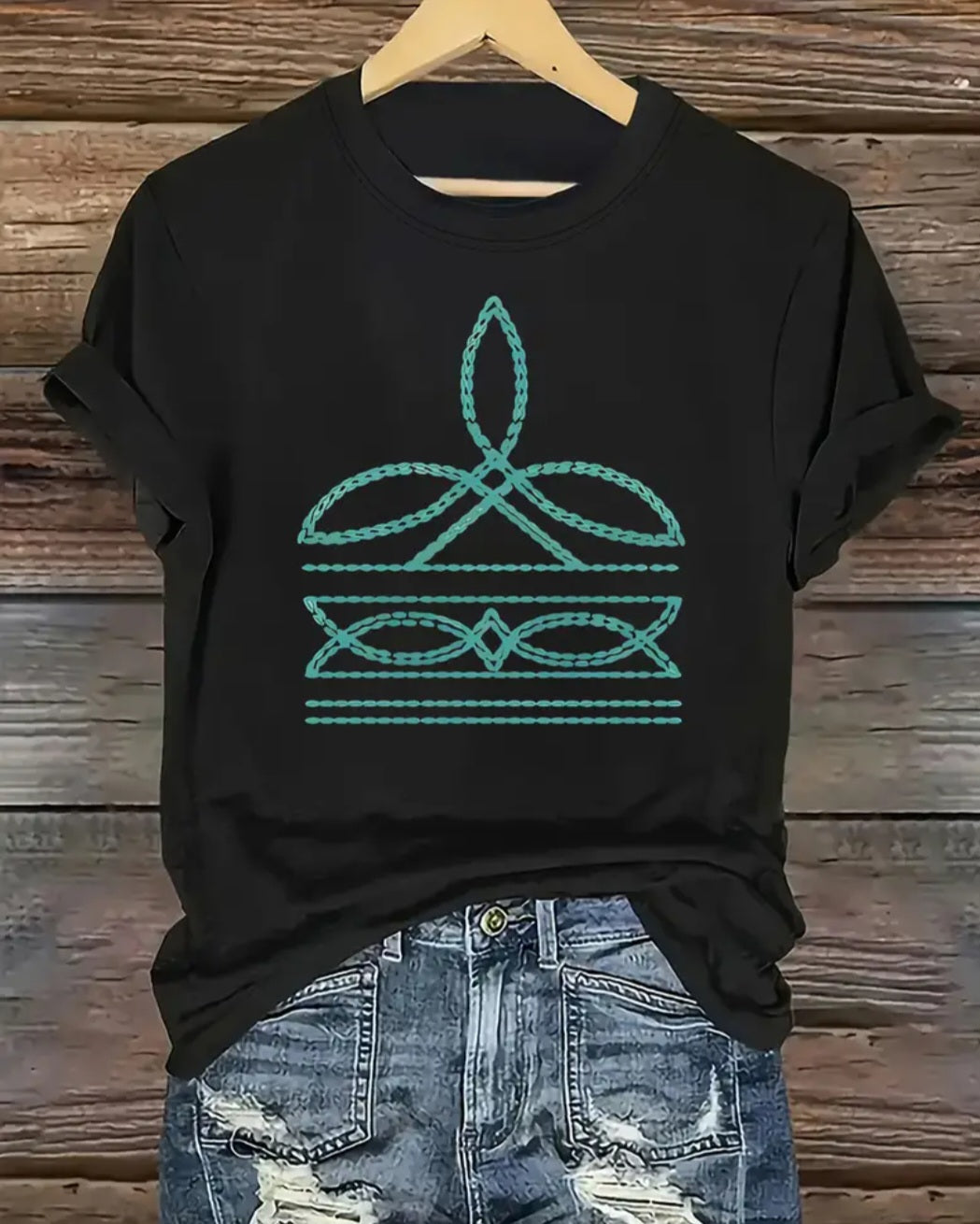 Country style Turquoise Boot Thread Design women's T-Shirt