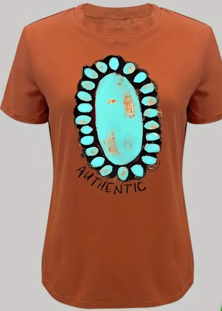 Western Casual Turquoise Gem Graphic Women's T-shirt