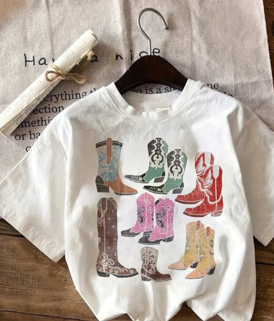 Cowgirl Boots Women's Western White T-Shirt