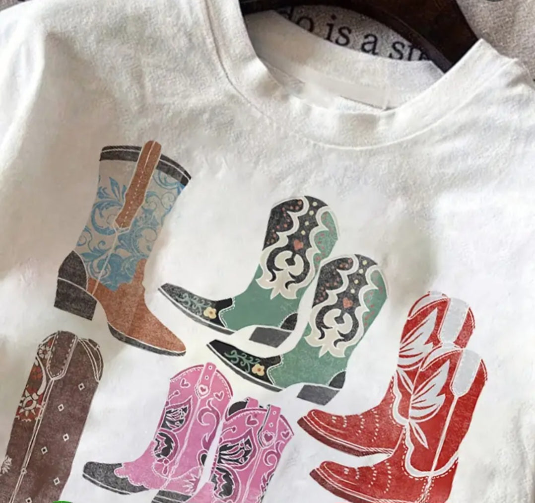Cowgirl Boots Women's Western White T-Shirt