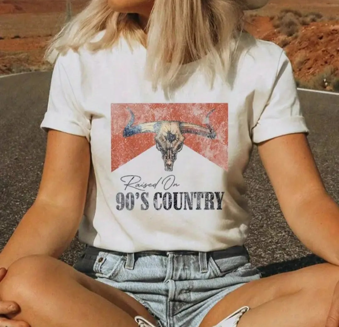 Raised on 90's Country Graphic White T-shirt