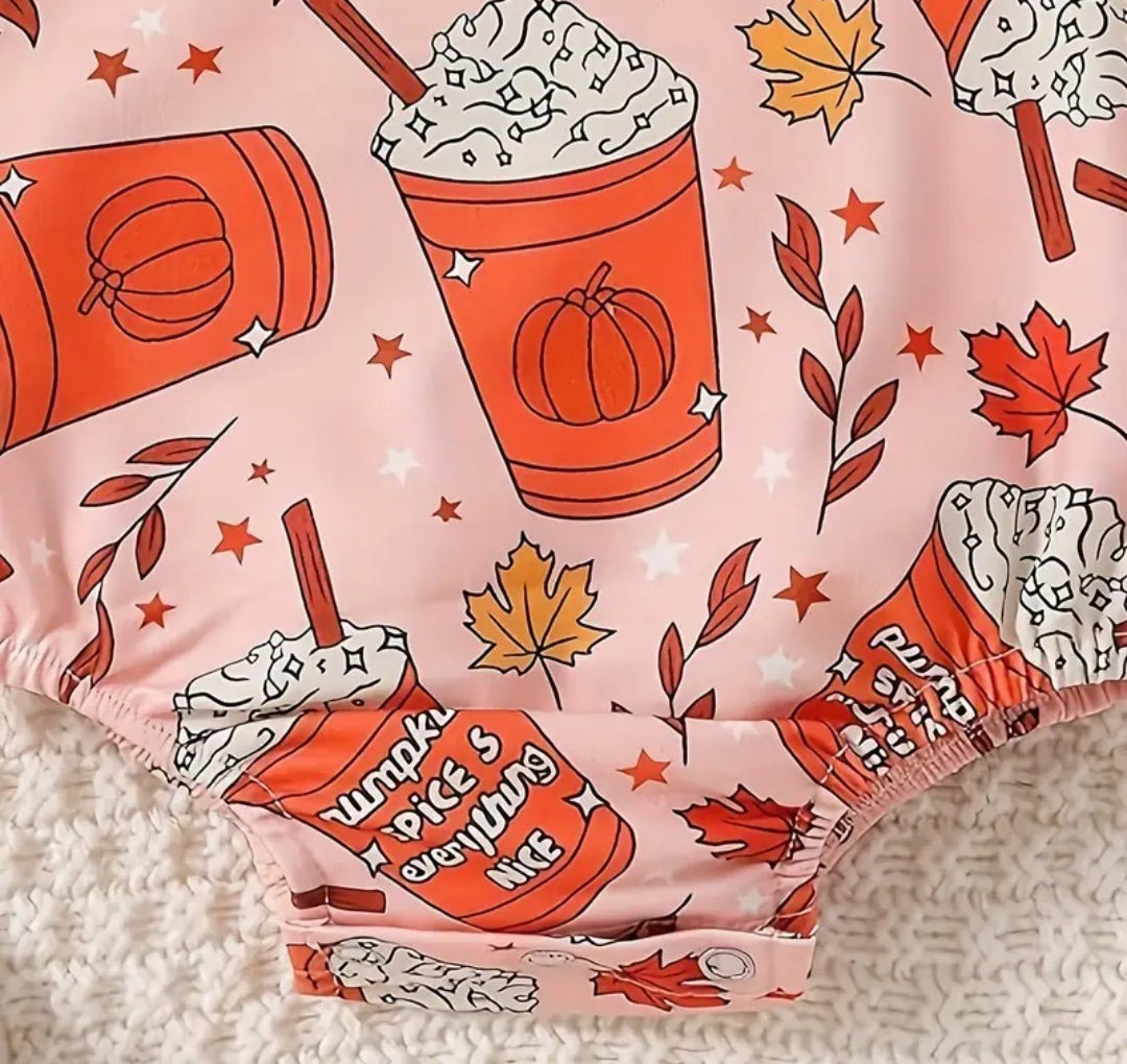 Pink Pumpkin Spice Fall long-sleeved onesie