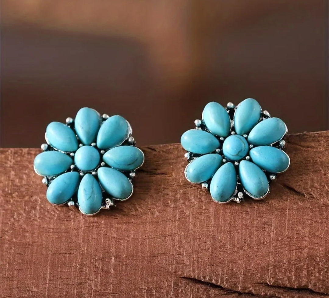 Floral Stud Turquoise Earrings