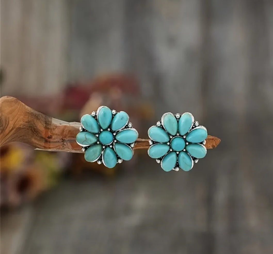 Floral Stud Turquoise Earrings