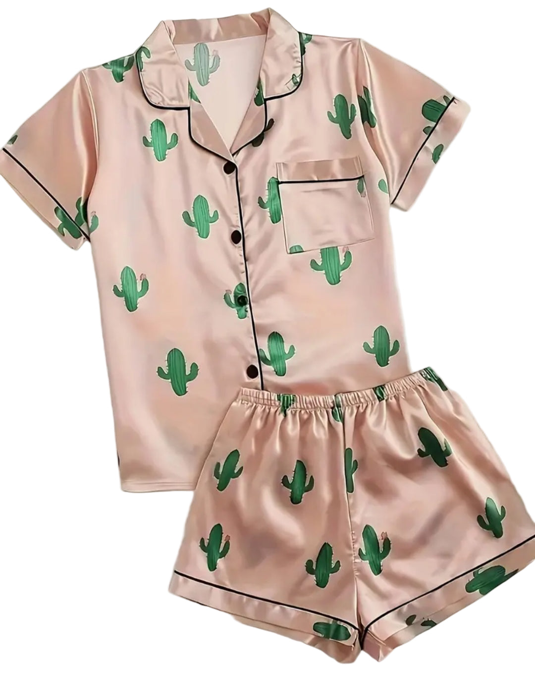 Western light pink Catus Satin Pajamas set