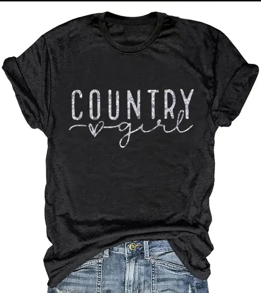 Black Printed Country Girl T-Shirt
