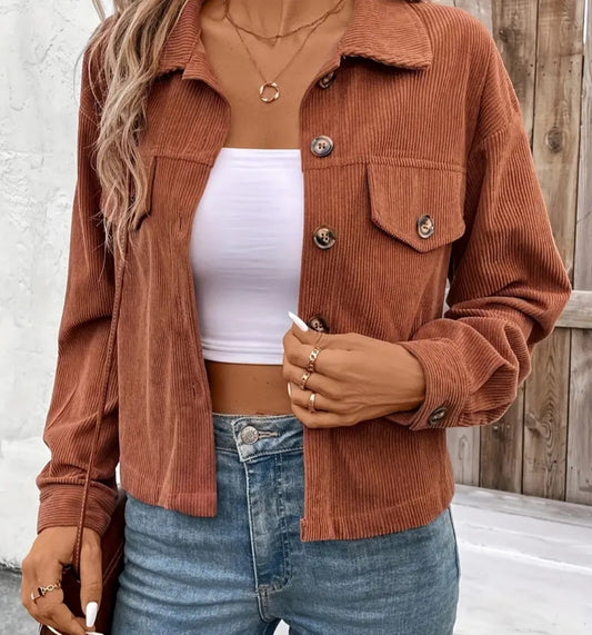 Women's Brown corduroy Button up Classic Blazer