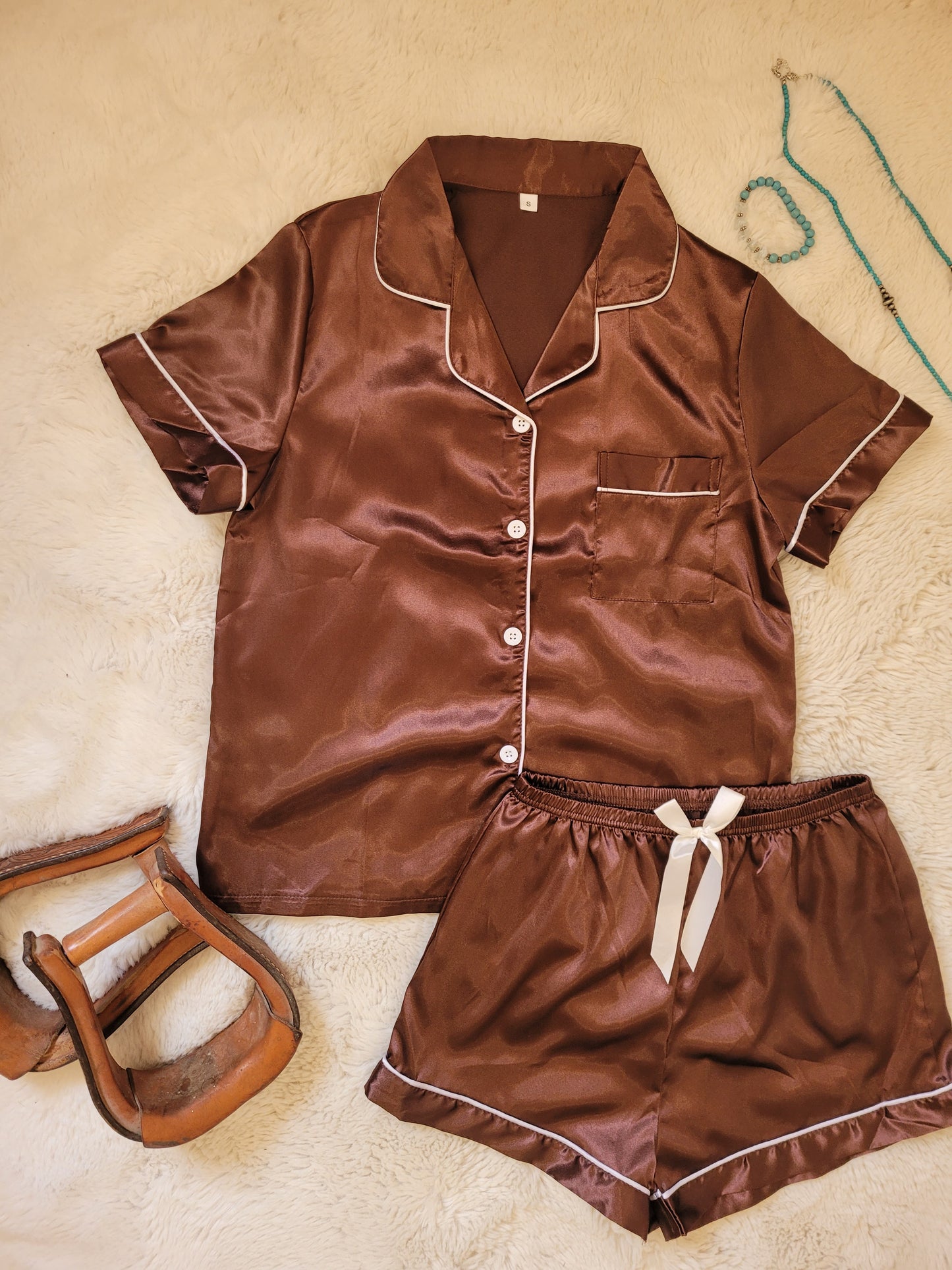Coffee Bean Brown Satin Pajama Collection - Limited Edition