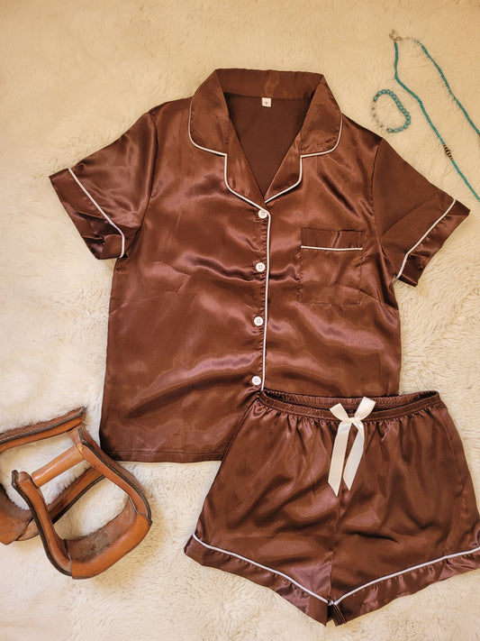 Coffee Bean Brown Satin Pajama Collection - Limited Edition