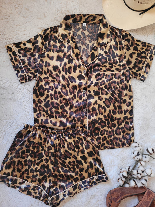 Leopard Print Satin Pajama Set Collection