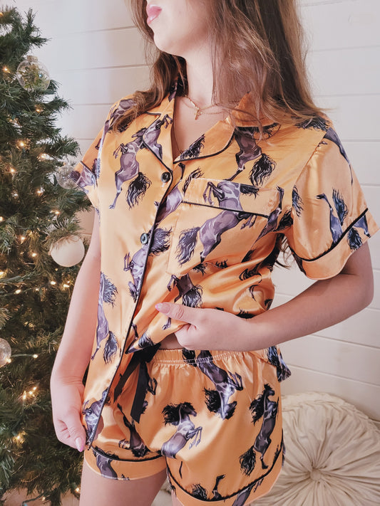 Western Satin Horse Print Pajama Set