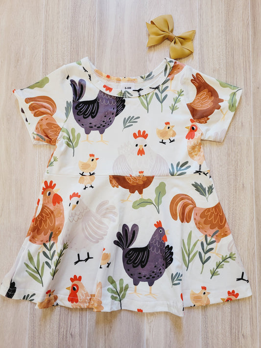 Farm girl Dress (Chicken Print)