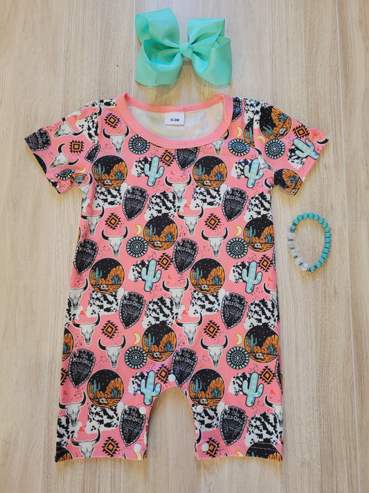 Western Print Hot Pink Nights Romper
