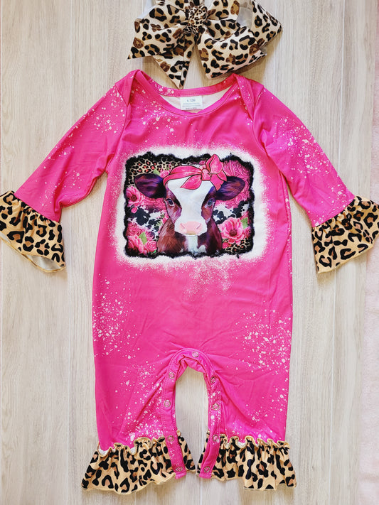 Hot pink Cow/Leopard Ruffled Pomper