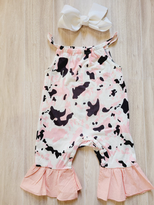Baby Pink Cowgirl printed Romper