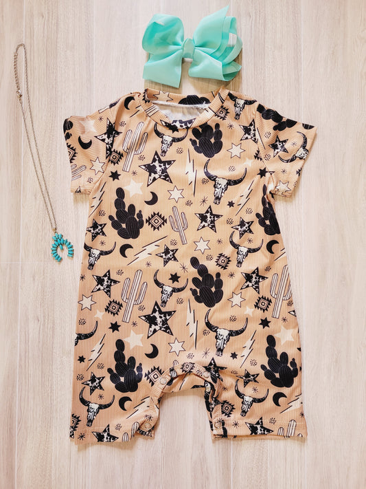 Western printed Light Brown Romper