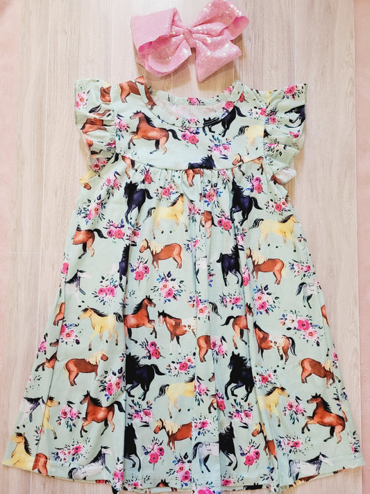 Mint Green floral horse dress