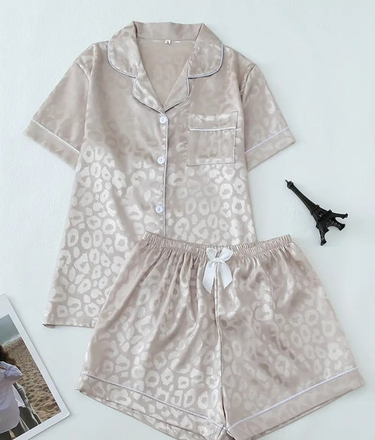 Chic Leopard Satin Cream Pajama Collection