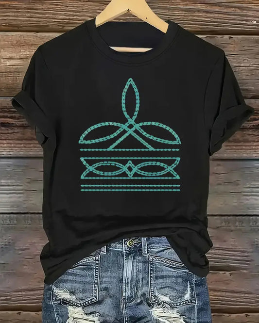 Country style Turquoise Boot Thread Design   women's T-Shirt