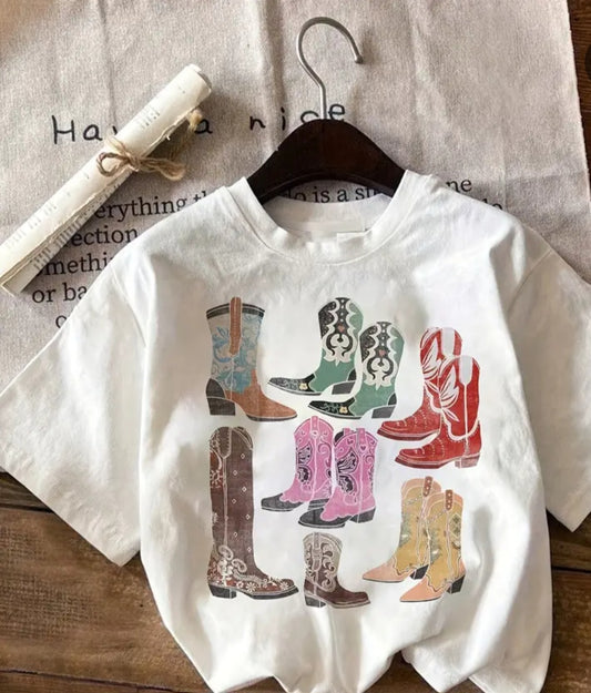 Cowgirl Boots Women's Western White T-Shirt