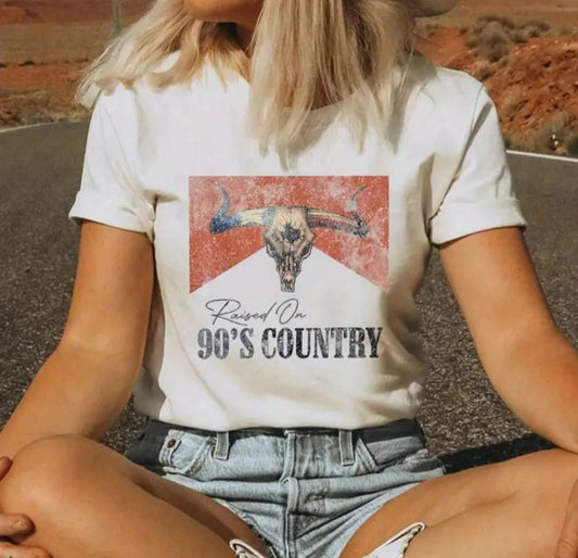 Raised on 90's Country Graphic White T-shirt