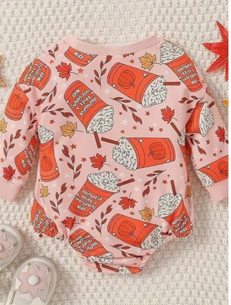 Pink Pumpkin Spice Fall long-sleeved onesie