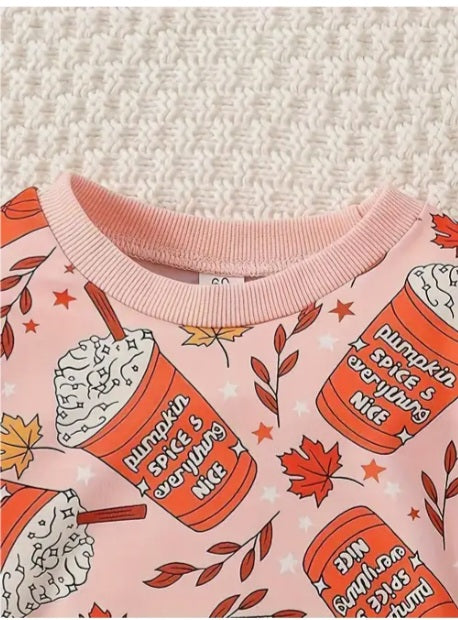 Pink Pumpkin Spice Fall long-sleeved onesie
